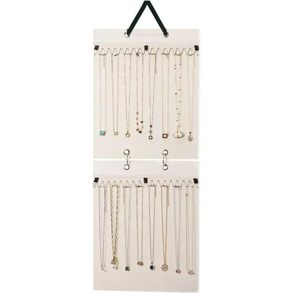 Hanging Necklace Holder Jewelry Organizer with 30 Hooks Wall Closet Door Storage